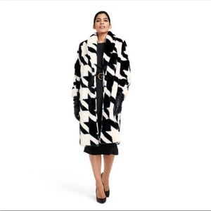 New! Sergio Hudson x Target Vegan Fur Cardigan Coat Houndstooth